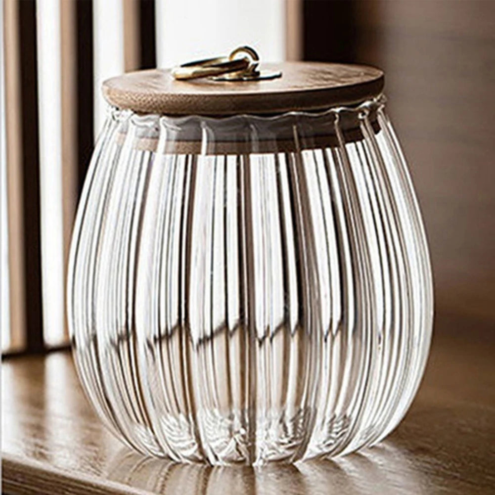 Bocaux de rangement de cuisine, pots en verre hermétiques, boîtes à grains, thé, café, bonbons, récipients avec couvercle en bois