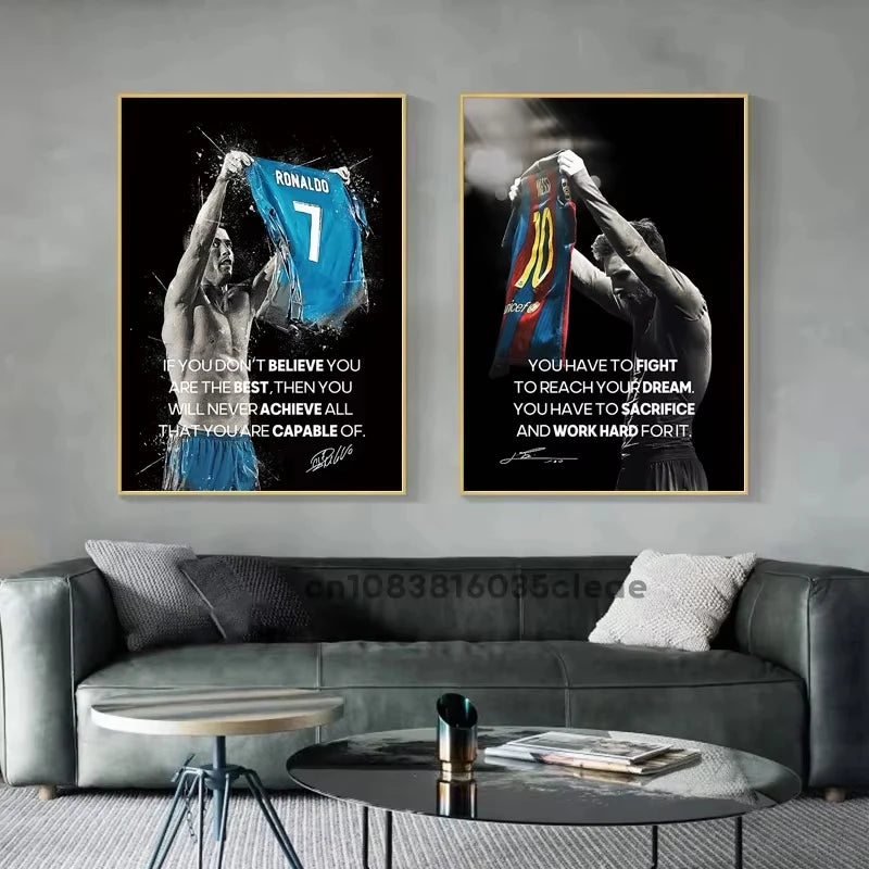 Fútbol Fútbol Estrella Messi Ronaldo Póster Citas Motivacionales Pinturas Decorativas Lienzo Arte de Pared Cuadros Decoración para el Hogar Dormitorio