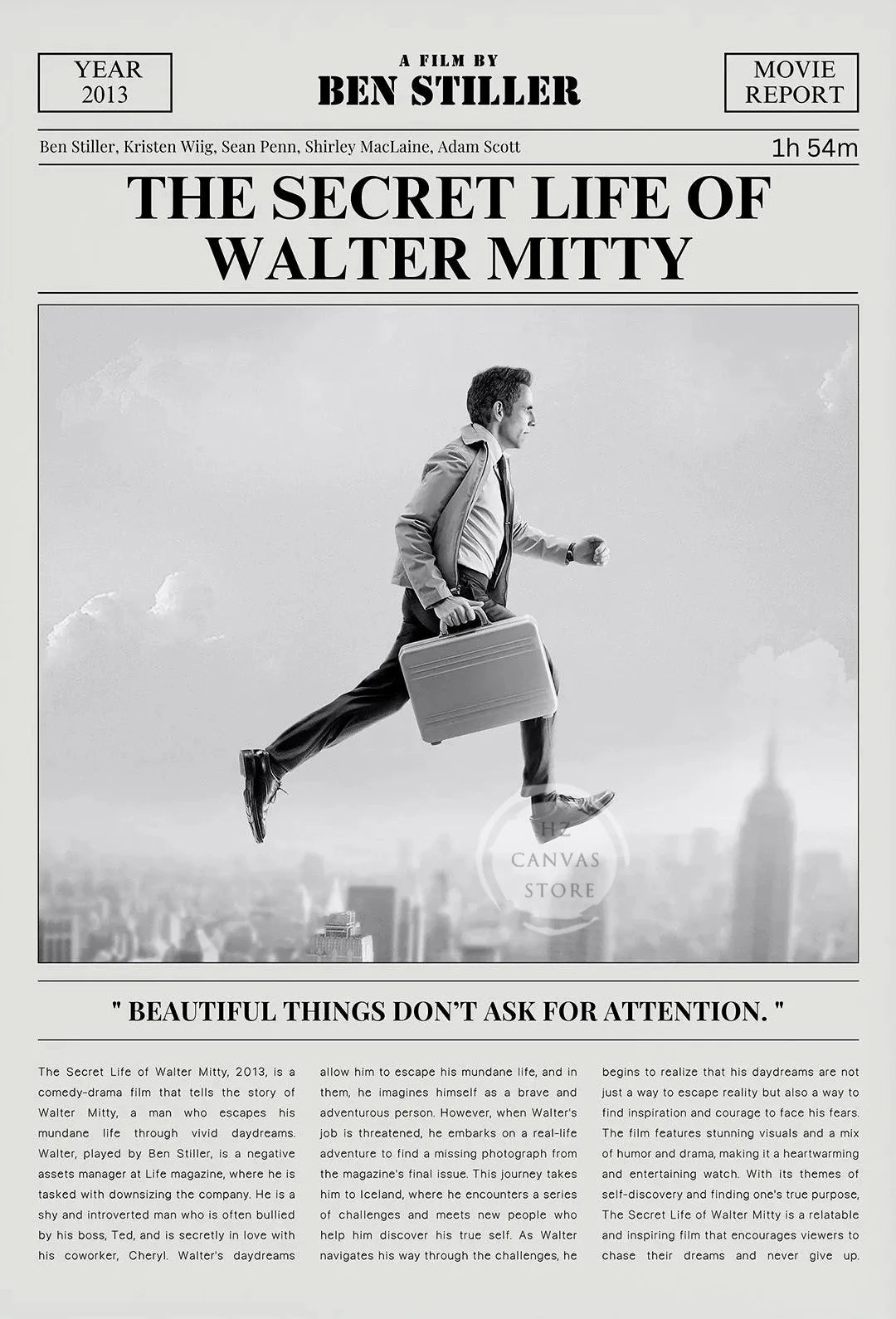 Minimalist Black and White Movie Poster Retro Newspaper Film Print Wall Art Painting Forrest Gump/Pulp Fiction Modern Home Decor