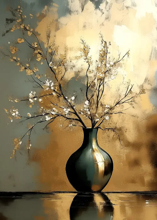 Jarrón de flores de naturaleza muerta, decoración de pared de pintura botánica vintage, jarrones antiguos vintage, impresiones estéticas, pintura de lienzo de olivo