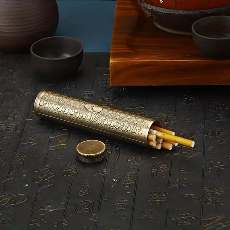 Cigarrera Retro de Metal con Dragón, con capacidad para 5 cigarrillos, Estuche de Buda en relieve para fumar, Accesorios de tabaco impermeables para hombres
