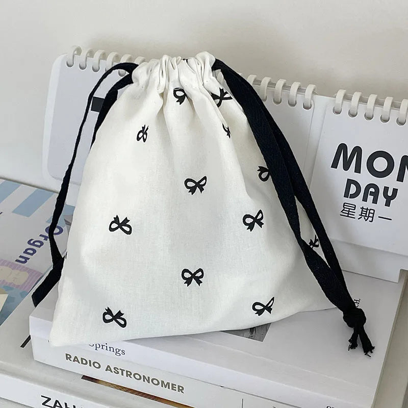 Sac de rangement pour arc coréen en toile, motif Kawaii, sac à cordon, portable, pour rouge à lèvres, maquillage, voyage, organisateur d'accessoires