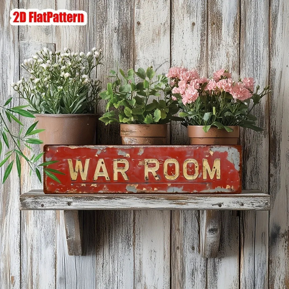 Letrero retro de metal para sala de guerra - Decoración novedosa plana 2D de 4x16", arte de pared para bar, garaje o granja
