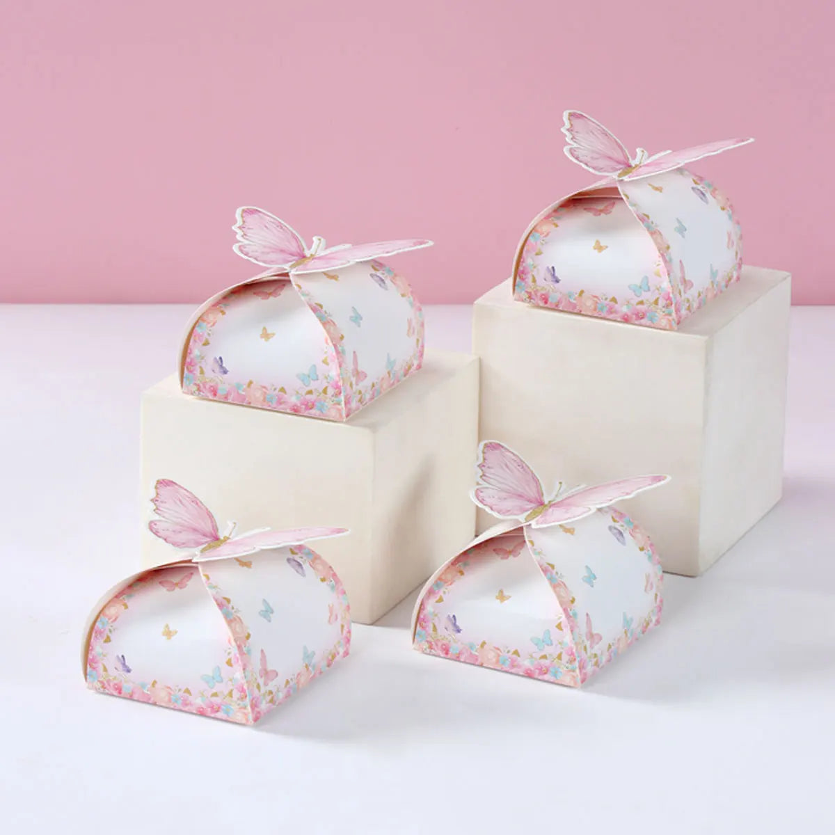 Caja de regalos de dulces de mariposa rosa, decoración de fiesta de cumpleaños feliz para niñas, suministros de fiesta de cumpleaños de mariposa para bodas, decoración de baby shower