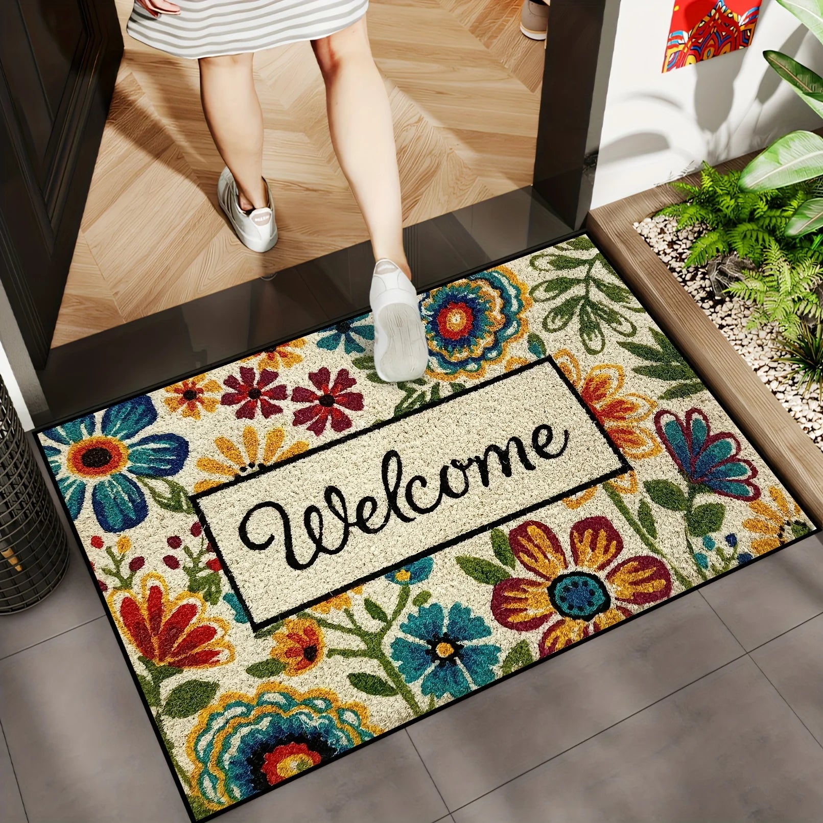 VIKAMA Alfombra de flores brillantes para jardín, felpudo de bienvenida para dormitorio, sala de estar, alfombra para exteriores, decoración del hogar