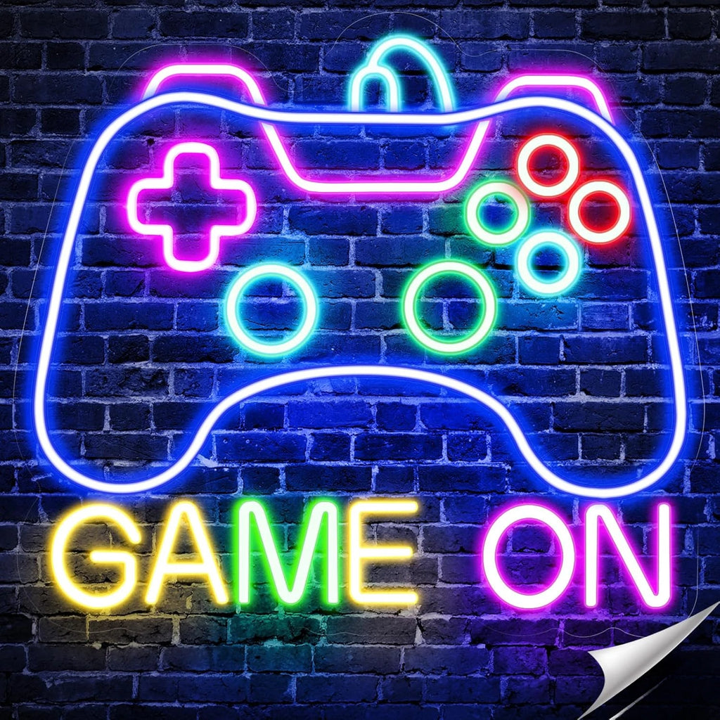 Letrero de neón para gamers, letrero de neón LED "Game On" para decoración de pared de gamers, letrero de neón de luz para dormitorio adolescente, regalos para gamers para niños