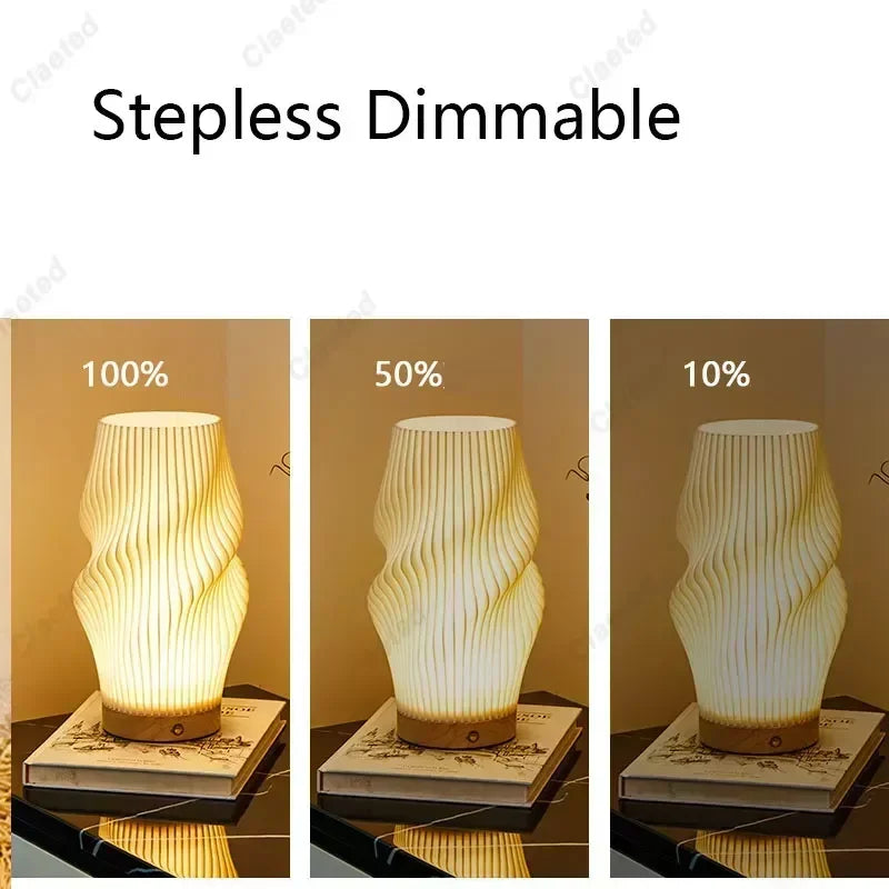 Lámpara de Mesa de Madera de 7W para Dormitorio, Recargable por USB, Lámpara de Noche, Regulable sin Escalones, Luz de Escritorio LED, Decoración Navideña para el Hogar