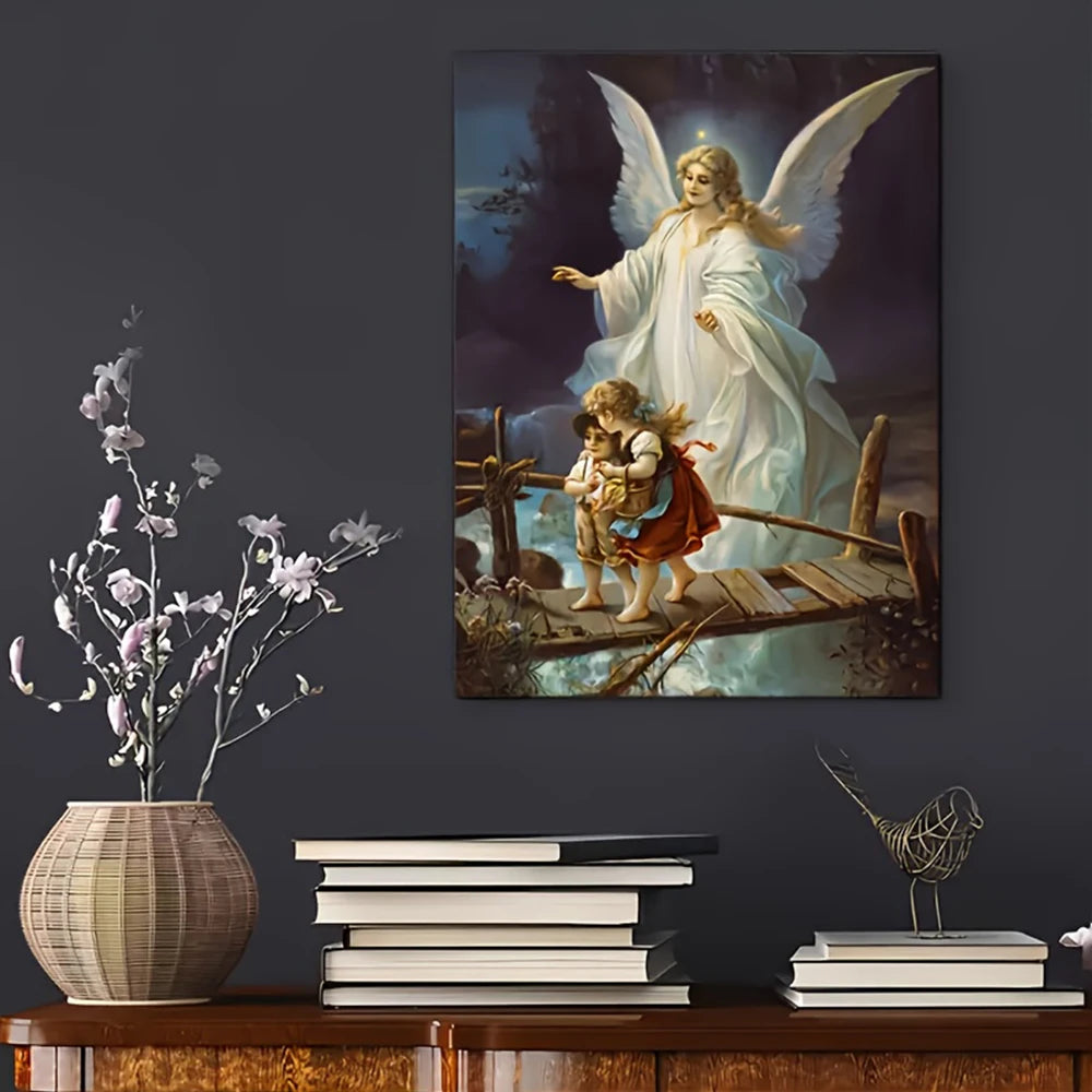 Classic Vintage Wall Art Guardian Angel Hanging Painting Religious HD Canvas Print Poster Home Living Room Bedroom Decoration