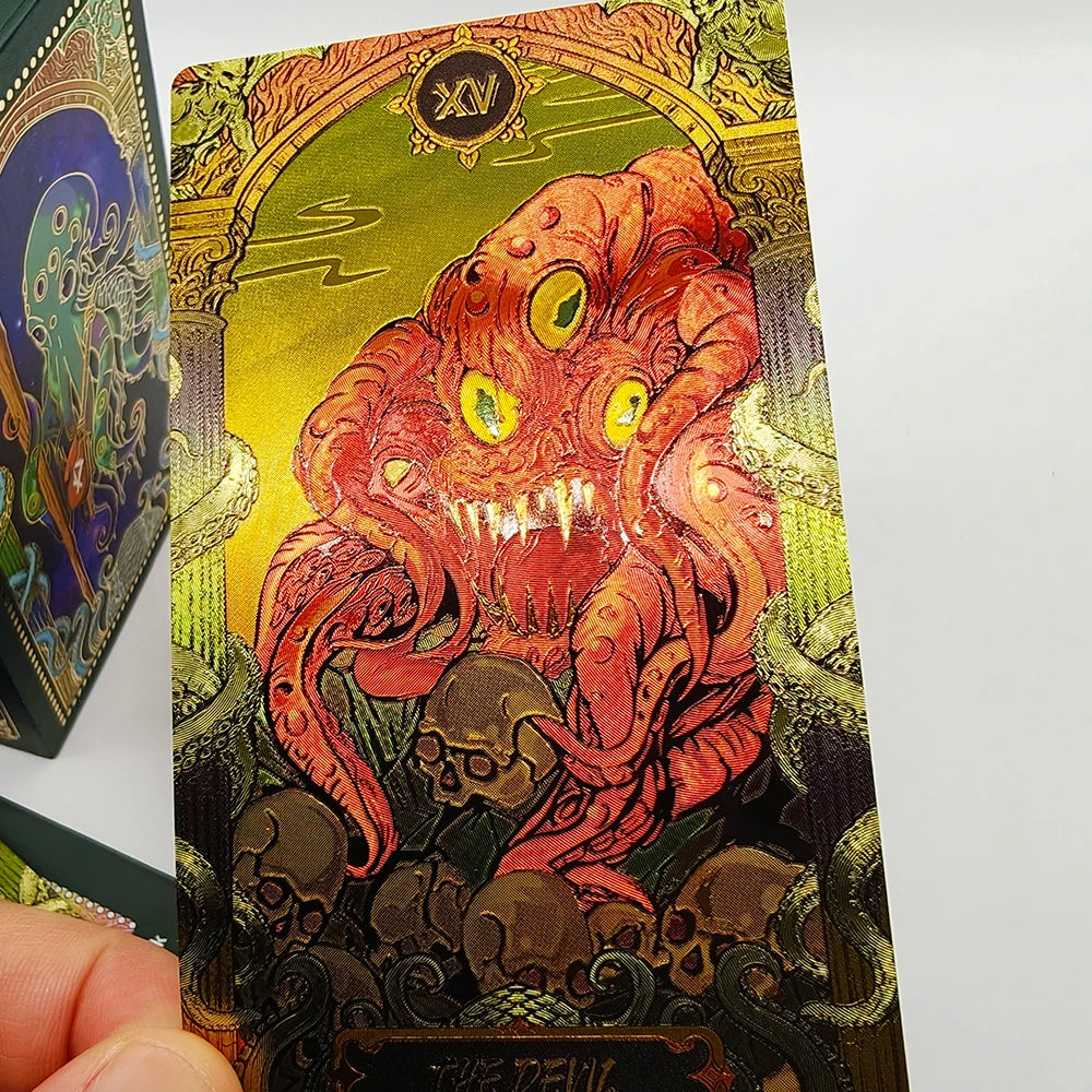 Cartes de Tarot Kesuru Or Feuille d'Or de Troisième Génération Effets Visuels 3D Cartes de Divination avec Technologie Laser dans une Magnifique Boîte Cadeau
