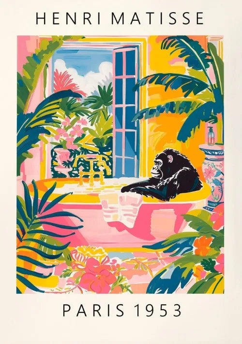 Matisse Animals in The Bathroom Poster Wild Animals Matisse Art Painting Wall Decor Colorful Wall Decoration Canvas Prints Gift