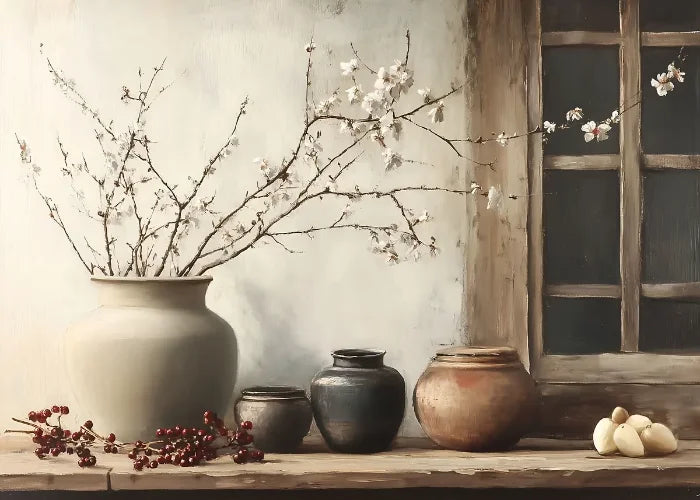 Jarrón de flores de naturaleza muerta, decoración de pared de pintura botánica vintage, jarrones antiguos vintage, impresiones estéticas, pintura de lienzo de olivo