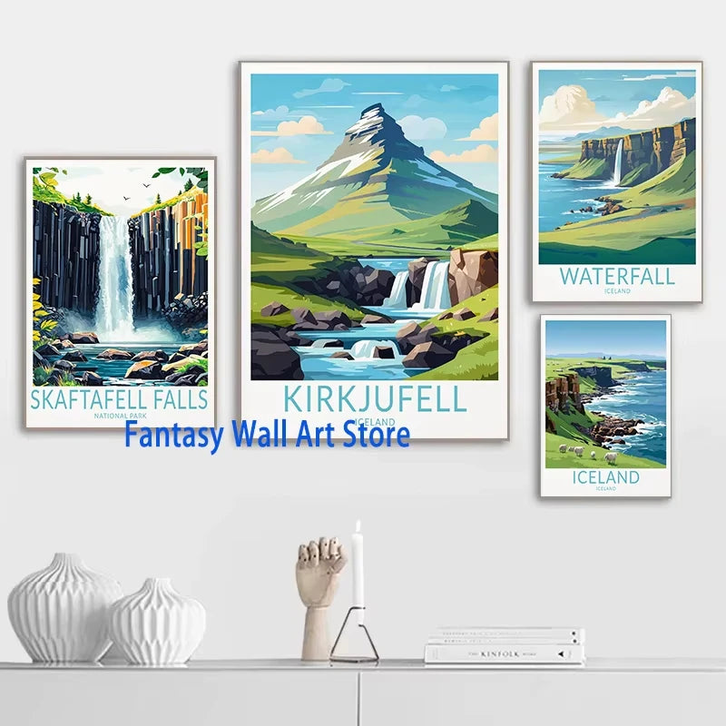 ICELAND Traveling Poster Iceland Reykjavík Kirkjufell Skaftafell Falls Landscape Canvas Painting Wall Pictures Traveling Decor