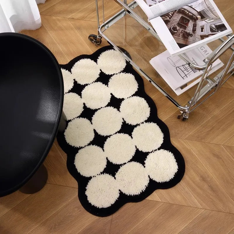 VIKAMA Alfombra corta de felpa estilo Ins, diseño simple en blanco y negro, para entrada, resistente al desgaste y a la suciedad, para baño.