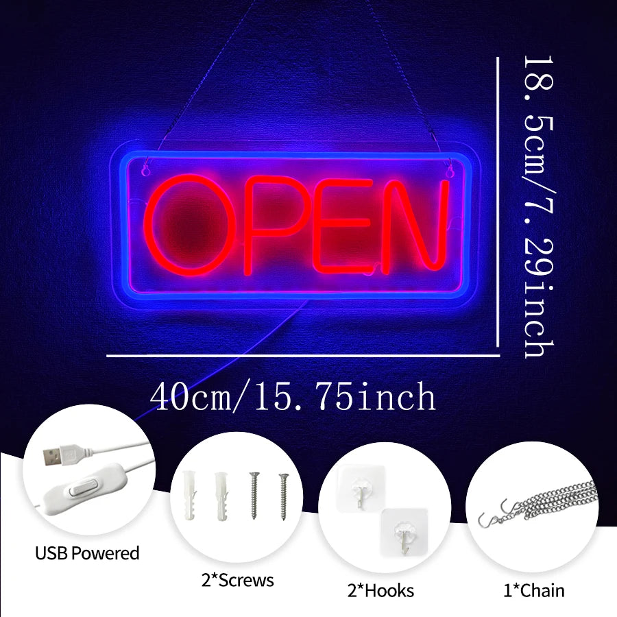 Enseigne Néon Ouverte, Grande Lampe Commerciale Alimentée Par USB, Utilisée Pour La Décoration À L'entrée Des Cafés, Bars, Restaurants Et Salons.