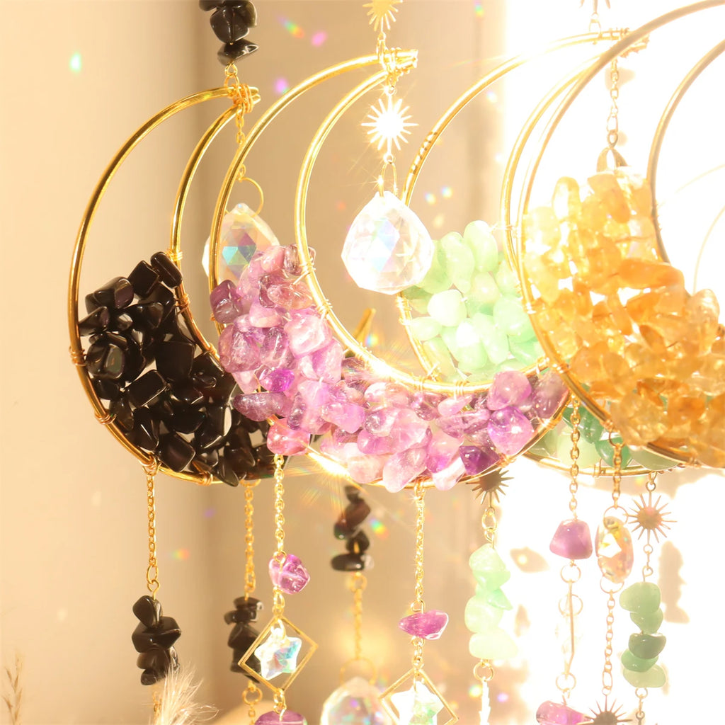 Pendentif attrape-soleil en cristal de couleur violet, bleu, vert et rose en forme de lune sablier, décoration à suspendre en forme de demi-lune pour fenêtre - Maison et jardin