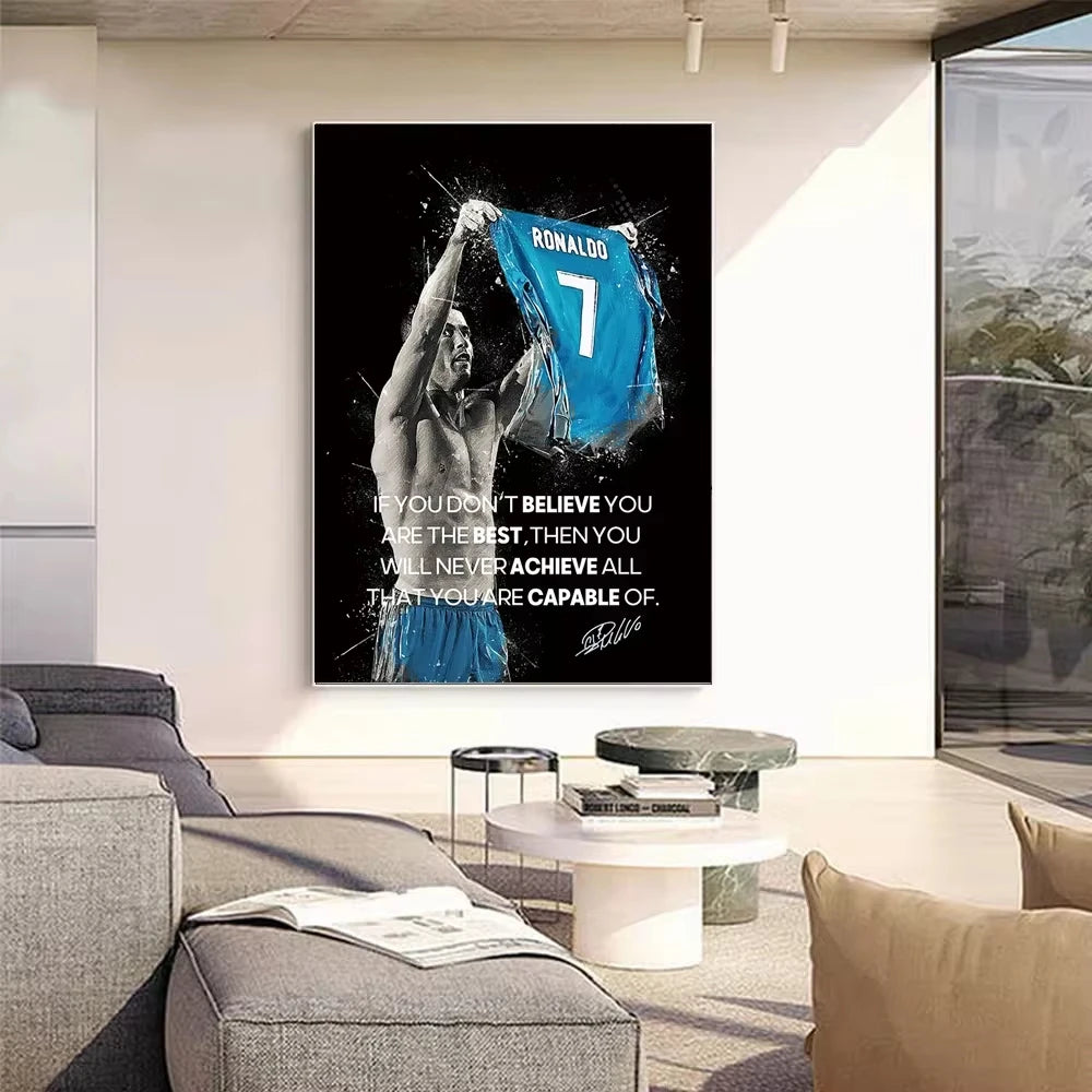 Fútbol Fútbol Estrella Messi Ronaldo Póster Citas Motivacionales Pinturas Decorativas Lienzo Arte de Pared Cuadros Decoración para el Hogar Dormitorio
