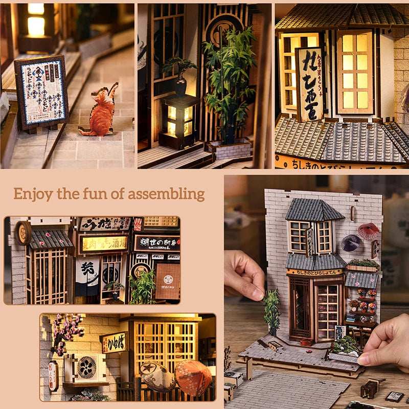 Allée des chats – Maison miniature DIY – Kit de serre-livres 3D en bois, serre-livres et décoration d'intérieur à assembler soi-même, Noël et Black Friday