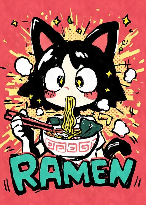 Cat Ear Anime Girl Eating Ramen Poster Aesthetic Anime Ramen Art Prints Japanese Style Cartoon Decor Sexy Girl Canvas Painting
