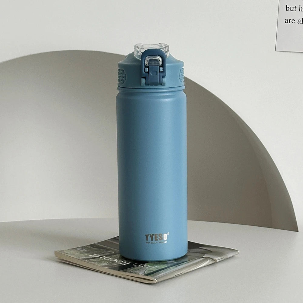 Botella de agua termo TYESO de 600 ml/750 ml con pajita, taza térmica deportiva de acero inoxidable para coche, mantiene el frío y el calor, taza de viaje térmica