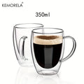 2/4/6 Tazas de café de cristal de doble pared de 350 ml con asa, taza de capuchino de cristal transparente para café, leche, té, zumo