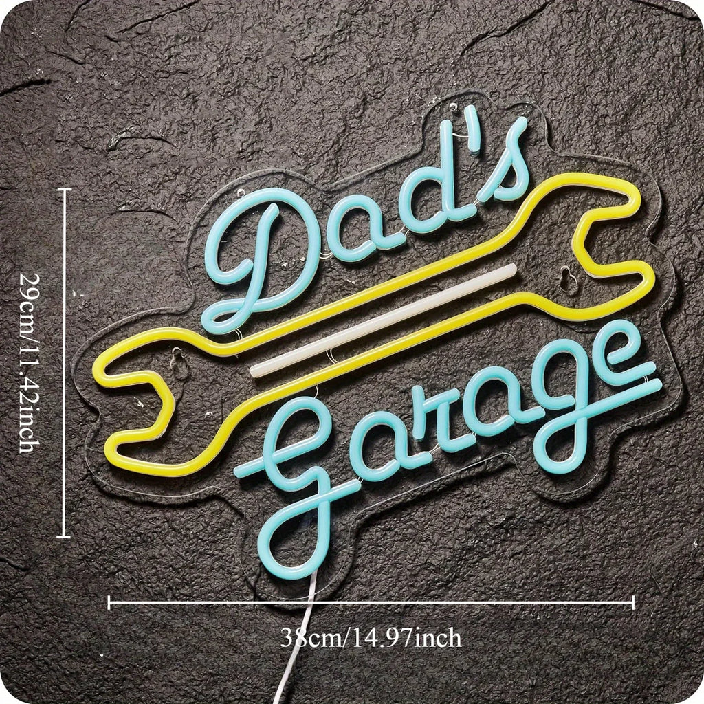 Dad's Garage Neon Sign LED Wall Decor for Car Repair Shop Men's Room Workshop Father's Day Gift for Family USB Powered
