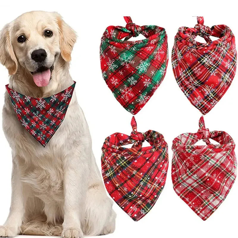 Pañuelos para perros, bufanda grande para mascotas, estampado de nieve navideño, algodón a cuadros, lavable, corbatas de moño, collar para gatos, bufanda grande para perros, accesorios