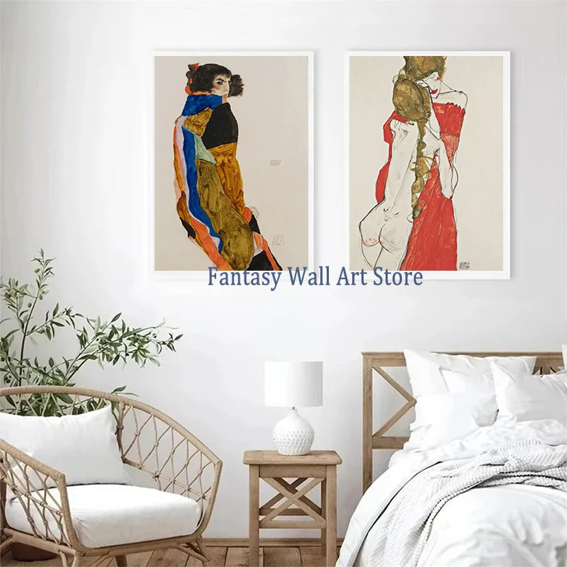 Klimt and Schiele Art Exhibition Print Gustav Klimt Vintage Garden Art Print Egon Schiele Women Famous Painting Decor Canvas Art