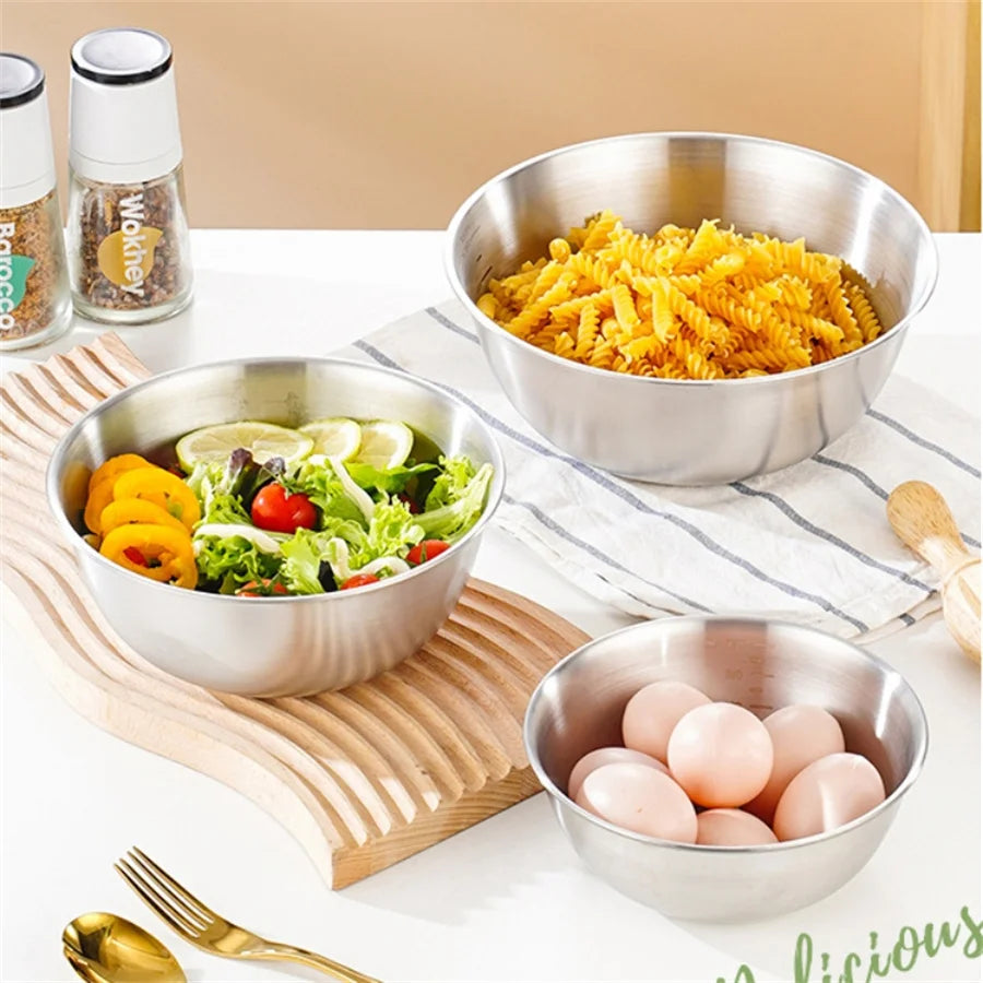 Cuenco de acero inoxidable dorado y plateado para ensalada, fideos de arroz, fideos Lamian, utensilios de cocina, recipiente para alimentos