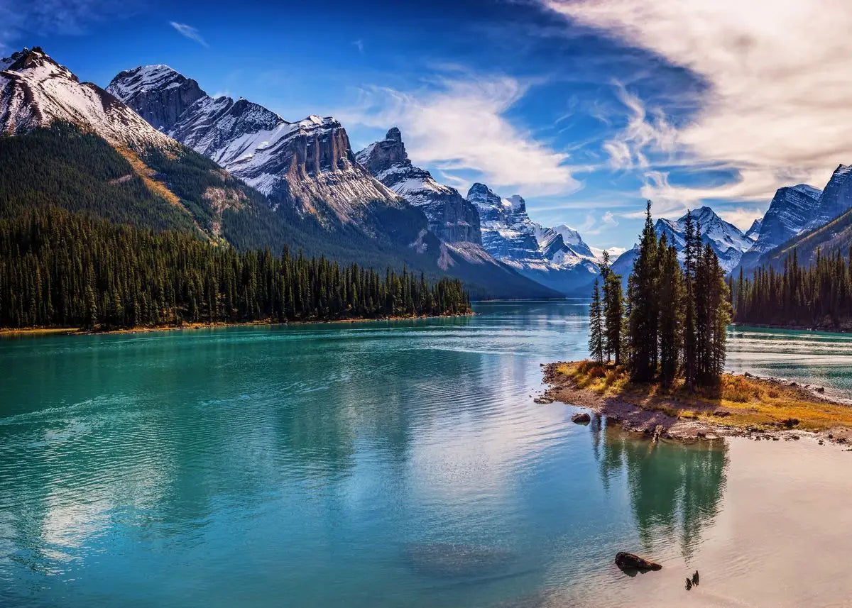 Nature Paysage Forêt Verte Montagne Lac Bateau Poster Impression sur Toile Tableau Mural Images Décoration Moderne Salon Maison