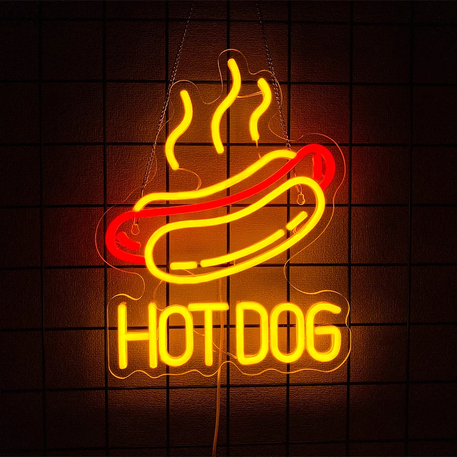 Fast Food Neon Signs, Pizza And Hot Dog Food Icons, Usb Powered, Used For Store, Kitchen, Fast Food Restaurant Wall Decor.
