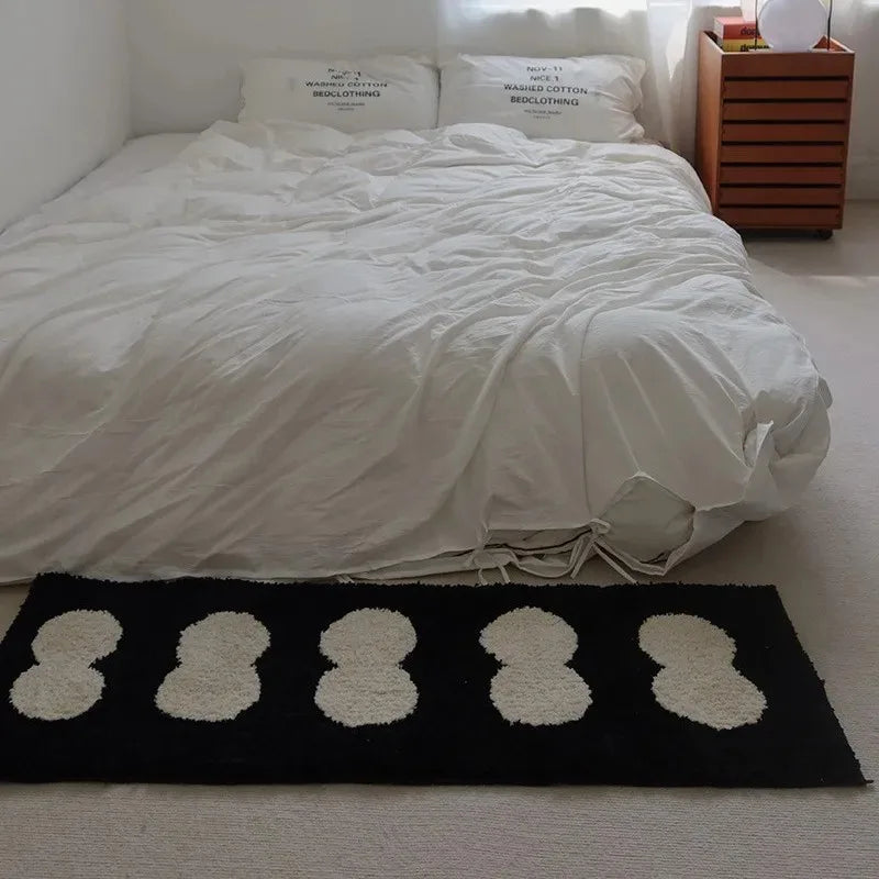 Tapis de chevet minimaliste noir et blanc VIKAMA pour chambres et salons Tapis moelleux et confortable pour la décoration intérieure