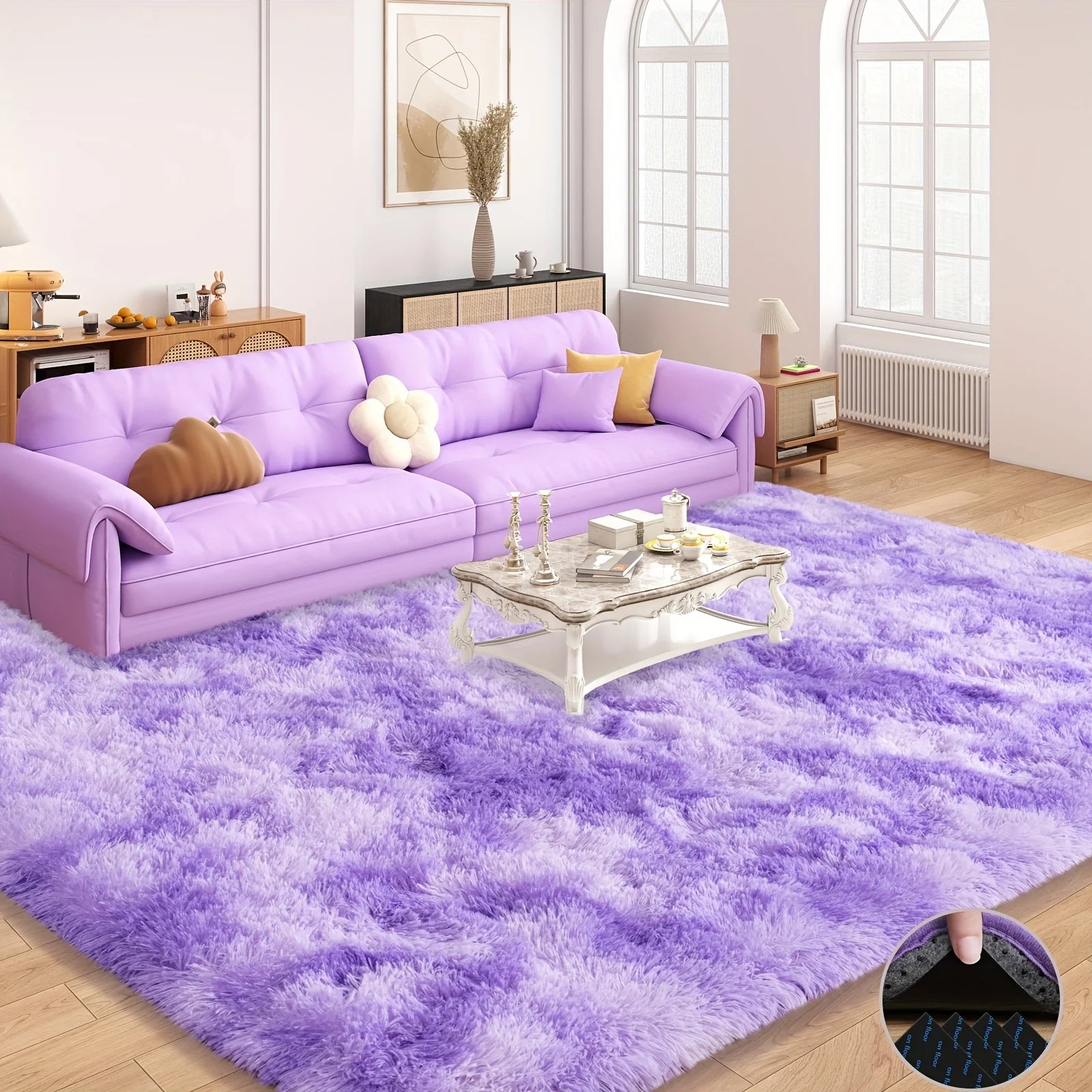 VIKAMA Tapis Violet Soyeux Tapis Haut de Gamme pour Salon Tapis de Chambre de Fille Tapis de Chevet Chaud Lavable Décoration Maison