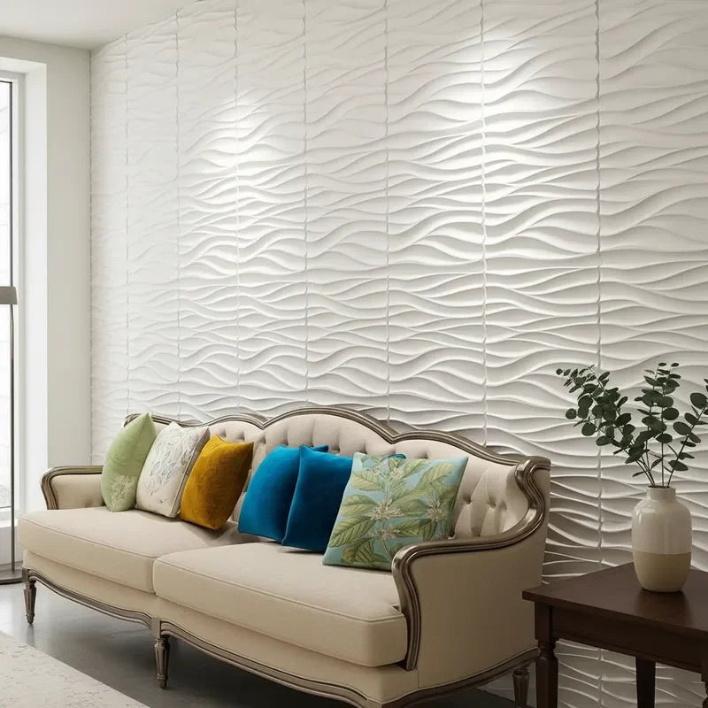 Lot de 12 Panneaux Muraux 3D 50x50cm en PVC DIY Décoration Murale Intérieure Plaque Murale pour Salon TV Décoration Autocollant Mural Stéréo