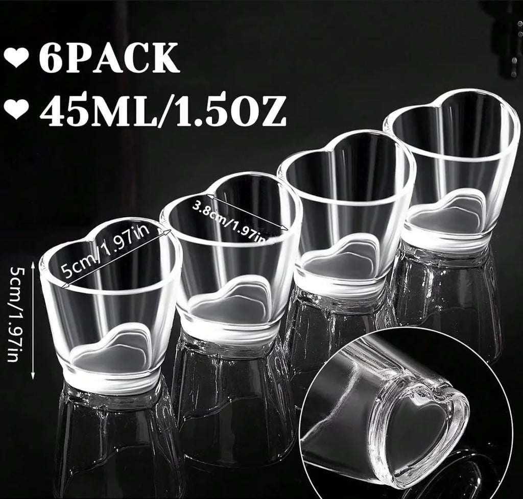 6Pcs Heart Shaped Shot Acrylic Material Set Mini Shot Glasses Tequila Heart Cup For Whiskey Party