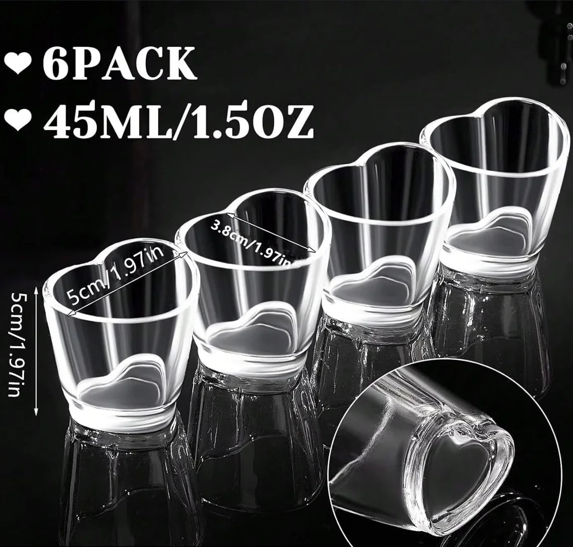 6Pcs Heart Shaped Shot Acrylic Material Set Mini Shot Glasses Tequila Heart Cup For Whiskey Party