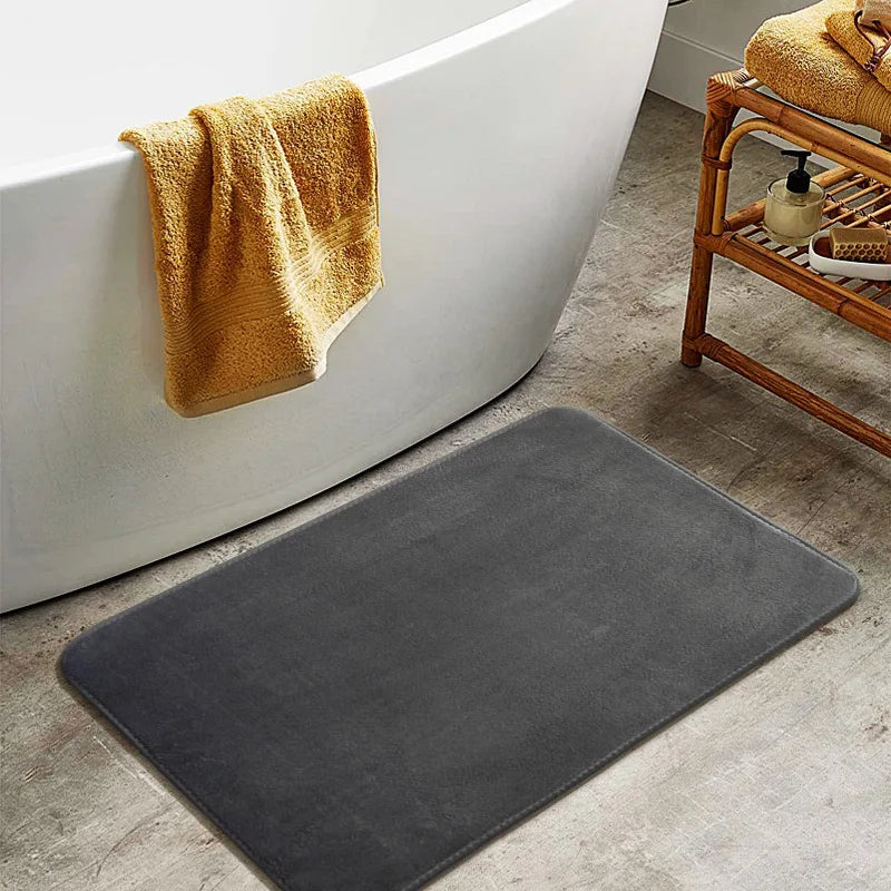 Alfombra de suelo de terciopelo coral de color sólido, felpudo de baño absorbente antideslizante engrosado y acogedor