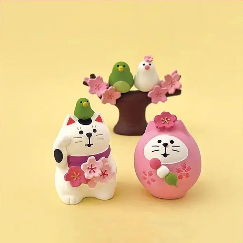 Lindo adorno de gato admirando flores, escena ZAKKA, flor de cerezo, juguete INS de moda, adorno artesanal de resina DIY