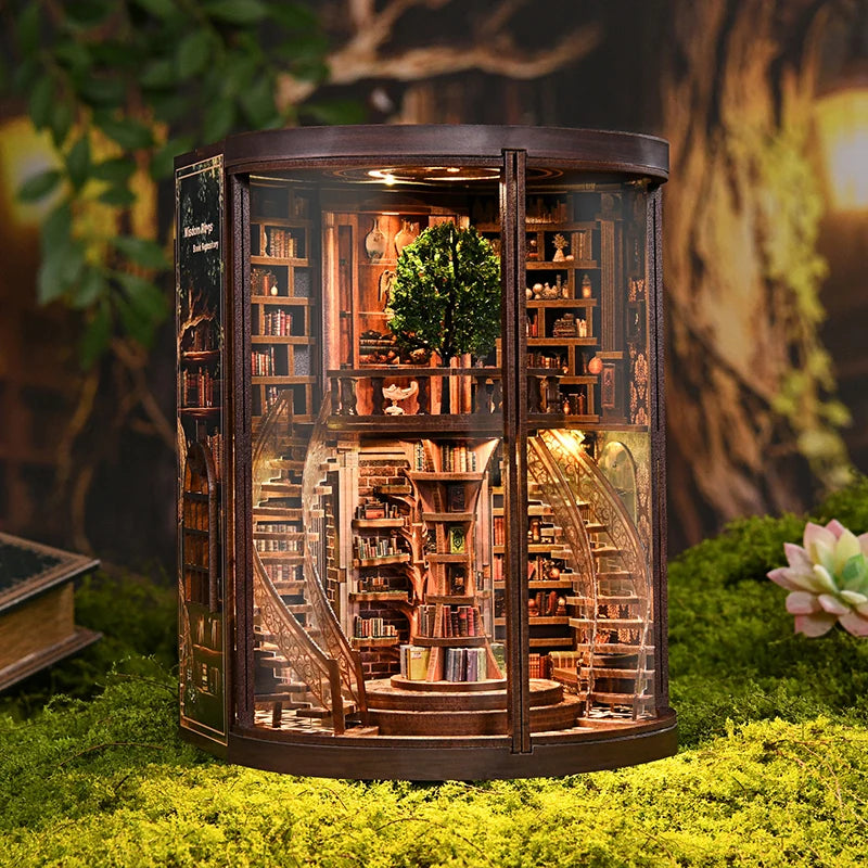 Nichos de Libro 3D "Anillo de la Sabiduría" - Modelo de Ensamblaje de Casa Miniatura DIY - Diorama de Estantería a Microescala, Regalo Creativo