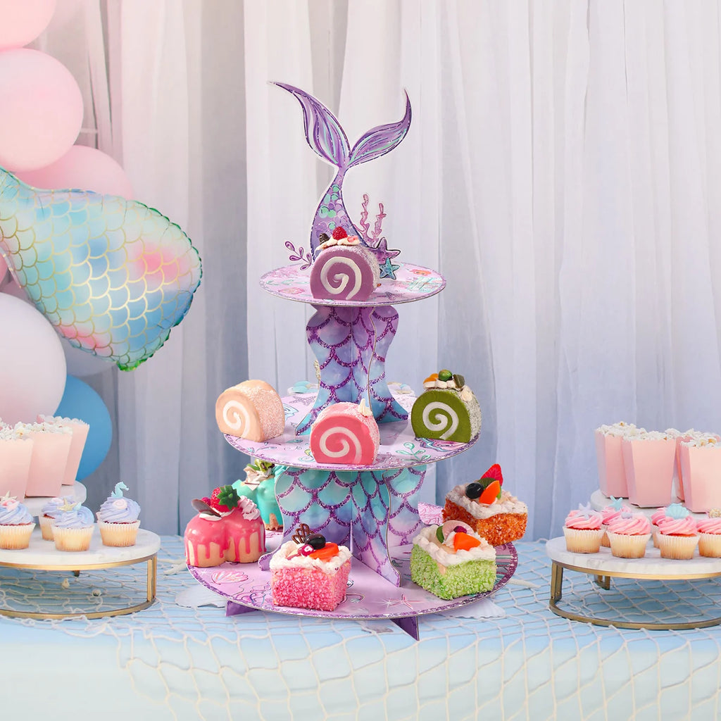 Soporte para Tartas de Sirena, Soporte para Cupcakes, Decoración de Fiesta de Cumpleaños de Sirena, Niña, La Sirenita, Baby Shower, Suministros para Fiesta Bajo el Mar