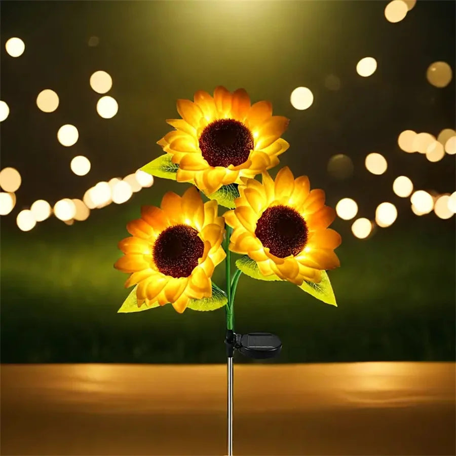 1 ud. luces LED solares de girasol de 1/3 cabezas, iluminación de ambiente blanco cálido para decoración exterior de jardín, patio, césped