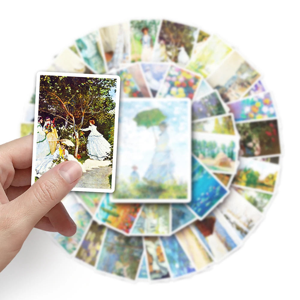 10/30/50 pegatinas de arte de Monet para pintura al óleo, calcomanías de dibujos animados para álbum de recortes, laptop, teléfono, equipaje, coche, pegatinas impermeables, juguete para niños