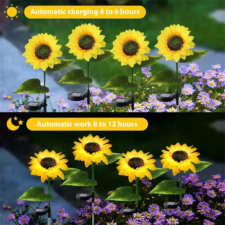 1 ud. luces LED solares de girasol de 1/3 cabezas, iluminación de ambiente blanco cálido para decoración exterior de jardín, patio, césped