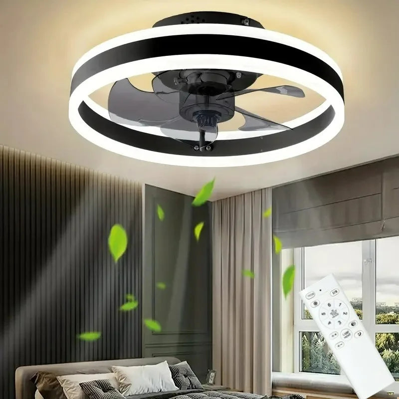 Ventilador de techo con luz LED y control remoto, 3 colores regulables, iluminación silenciosa para salón, comedor, dormitorio