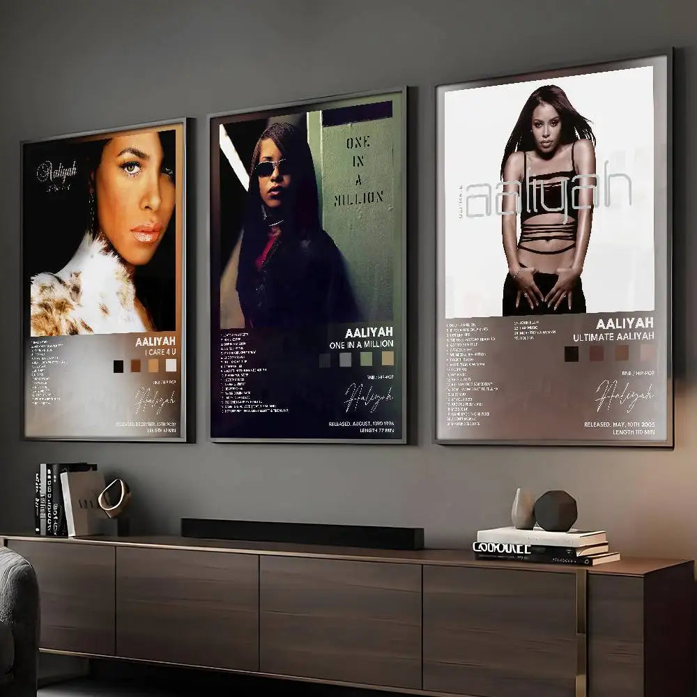 Póster de Aaliyah, arte de pared autoadhesivo, impresión impermeable para el hogar, sala de estar, dormitorio, bar, decoración estética