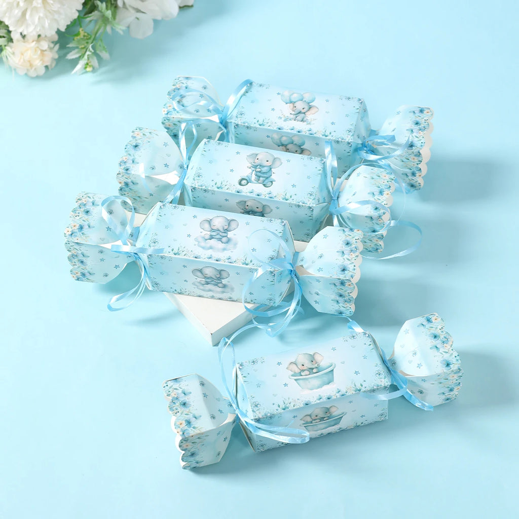 Caja de dulces de elefante bebé, caja de regalo, caja de souvenirs, decoración de fiesta de cumpleaños, suministros para fiesta de cumpleaños de niños y niñas, decoración para baby shower