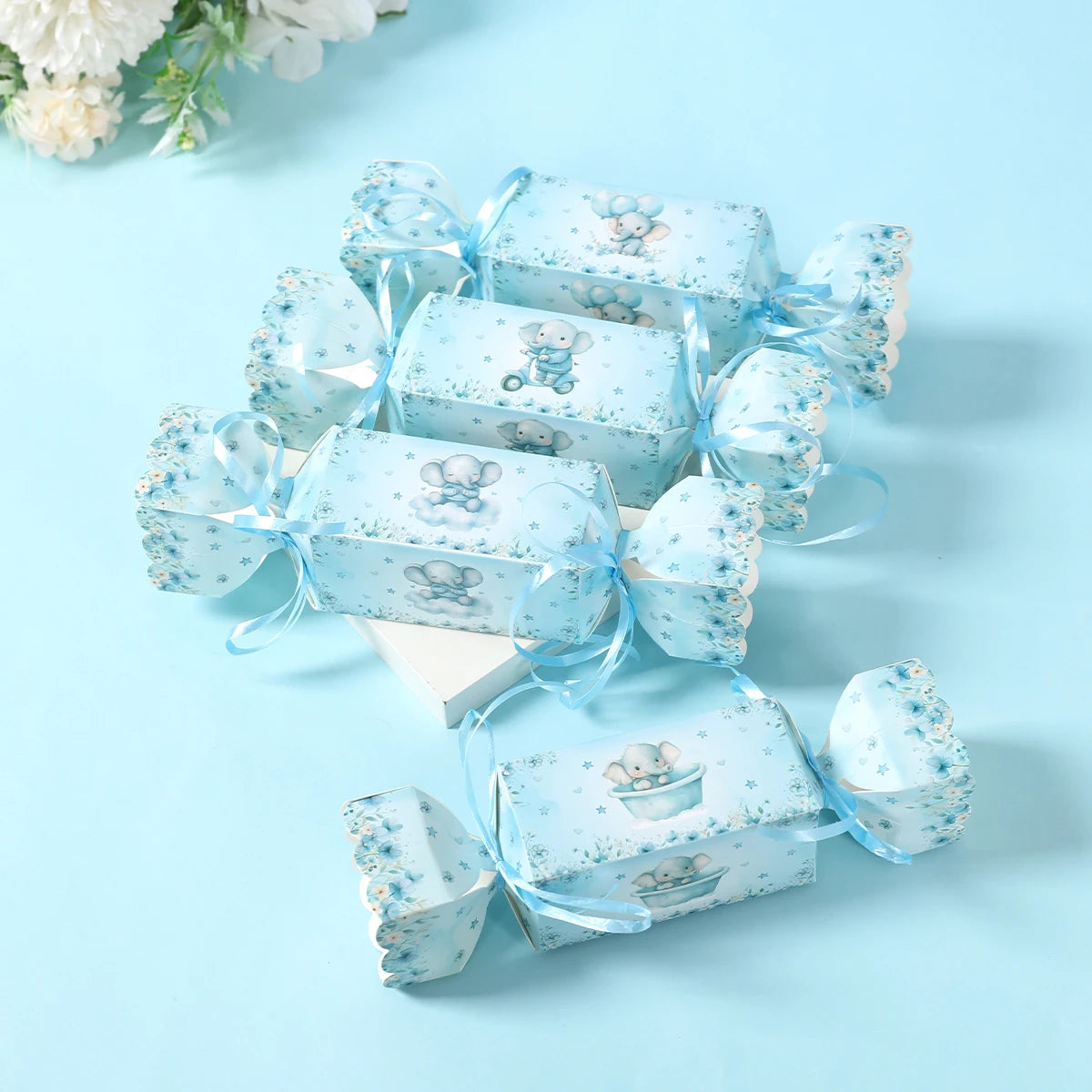 Caja de dulces de elefante bebé, caja de regalo, caja de souvenirs, decoración de fiesta de cumpleaños, suministros para fiesta de cumpleaños de niños y niñas, decoración para baby shower
