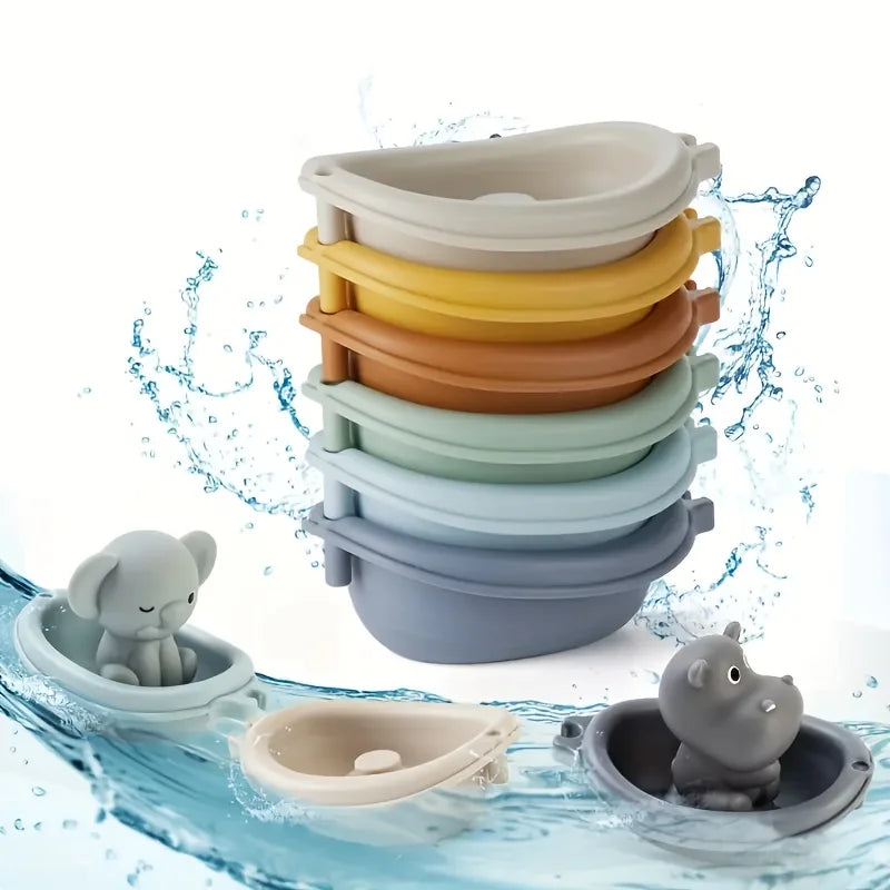 Ensemble de jouets de bain flottants empilables en forme d'animaux | Jeu sensoriel éducatif pour tout-petits avec ventouses pour le bain, la piscine et la plage