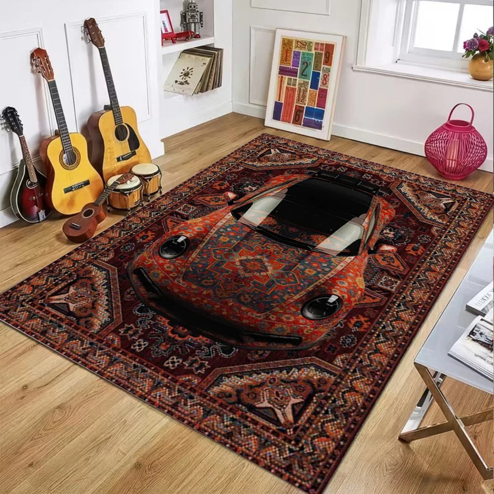 Alfombra de coche antiguo para sala de estar o dormitorio, diseño étnico artístico, suave, duradera, para decoración del hogar, estilos únicos y elegantes