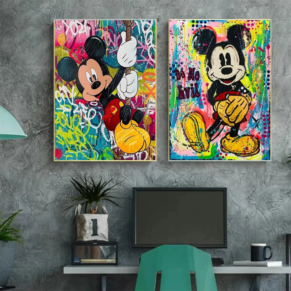 Mickey Mouse Minnie Graffiti Callejero Lienzo Pintura Láminas Póster Creativo Moderno Cuadros de Pared Decoración Hogar Salón
