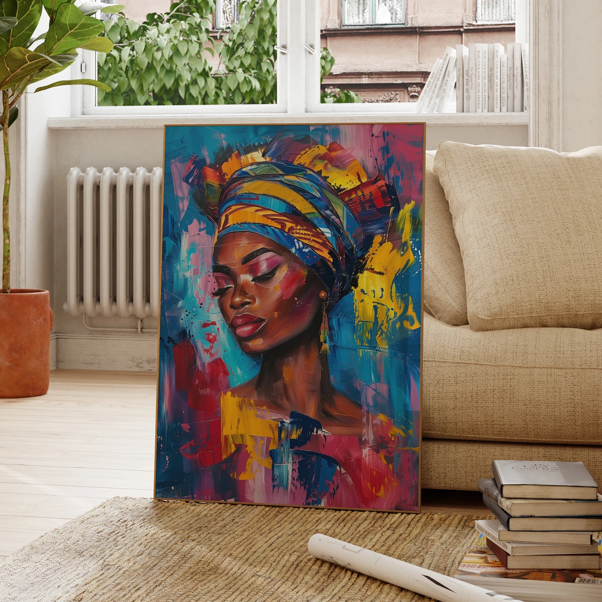 Cuadro de mujer negra moderna, retrato de moda, arte de pared, impresiones en marco de aluminio, póster de pintura en lienzo, decoración para el hogar y la sala de estar